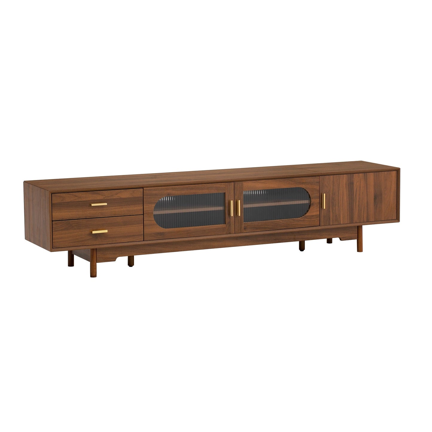 Modern TV Stand With Fluted Glass Doors & 2 Drawers