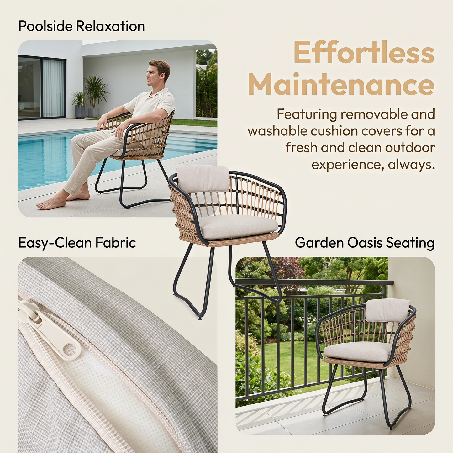 Outdoor Wicker Dining Chairs Set of 2 with Cushions
