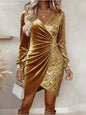 Velvet Sequin Long Sleeve Wrap Dress
