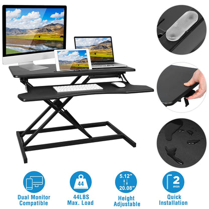 Height Adjustable Standing Desk Converter Workstation Sit Stand Dual Monitor Laptop Desk Riser Tabletop