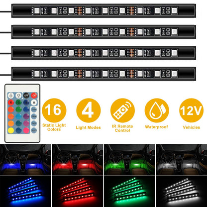 4PCS 36LEDs 12V Car Atmosphere Light Strip IP65 Colorful RGB LED Neon Lights IR Remote