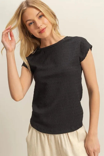 HYFVE Textured Round Neck Cap Sleeve Knit Top