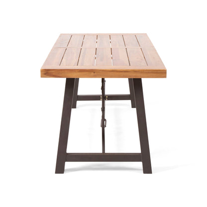 Outdoor Dining Table With Slat Wooden Panel And Turnbuckle Accents - Teak
