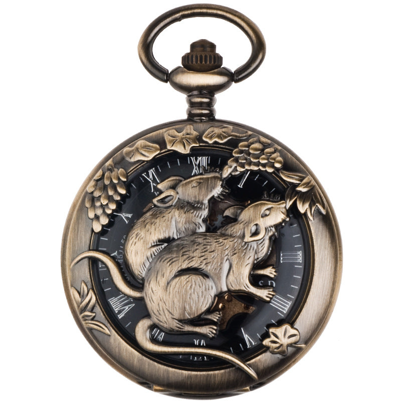 12-zodiac-animal Relief Mechanical Skeleton Watch With Roman Numeral Dial
