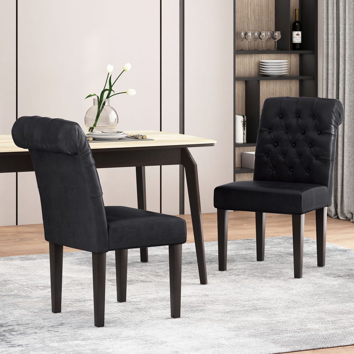 Broxton Tuft Dining Rolltop Chairs With Button Tufted Backrest (Set of 2)