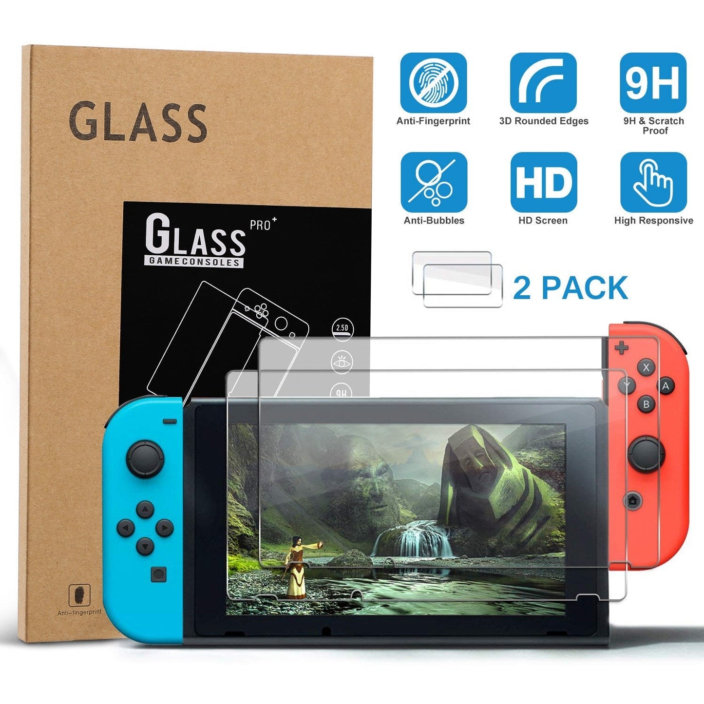 2 Pack Screen Protector Tempered Glass Screen Saver HD Anti-Scratch for Nintendo Switch_x000B__x000B_6.2 Inch Protector Film