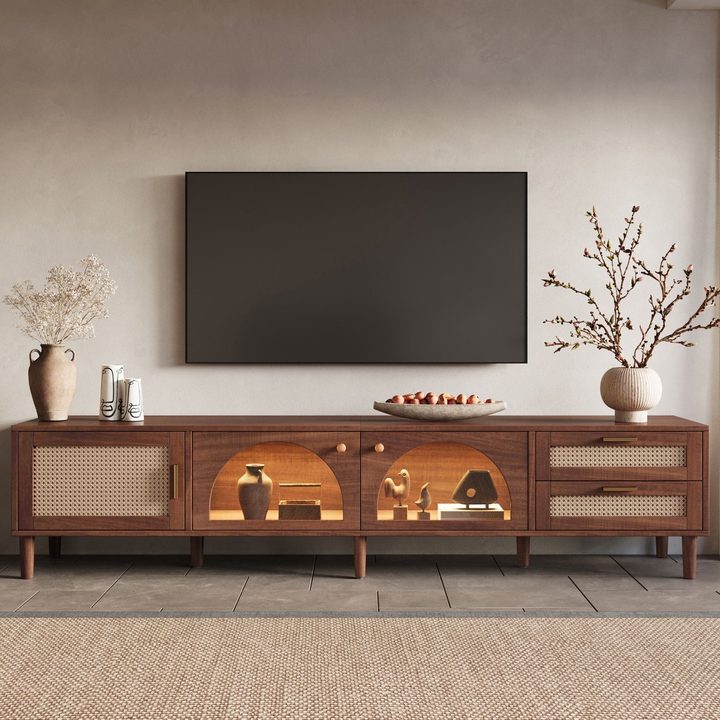 TV Stand For TVs Up To 90", Media Console With App Controlled LED Lights, 2 Drawers & Door Storage - Dark Brown