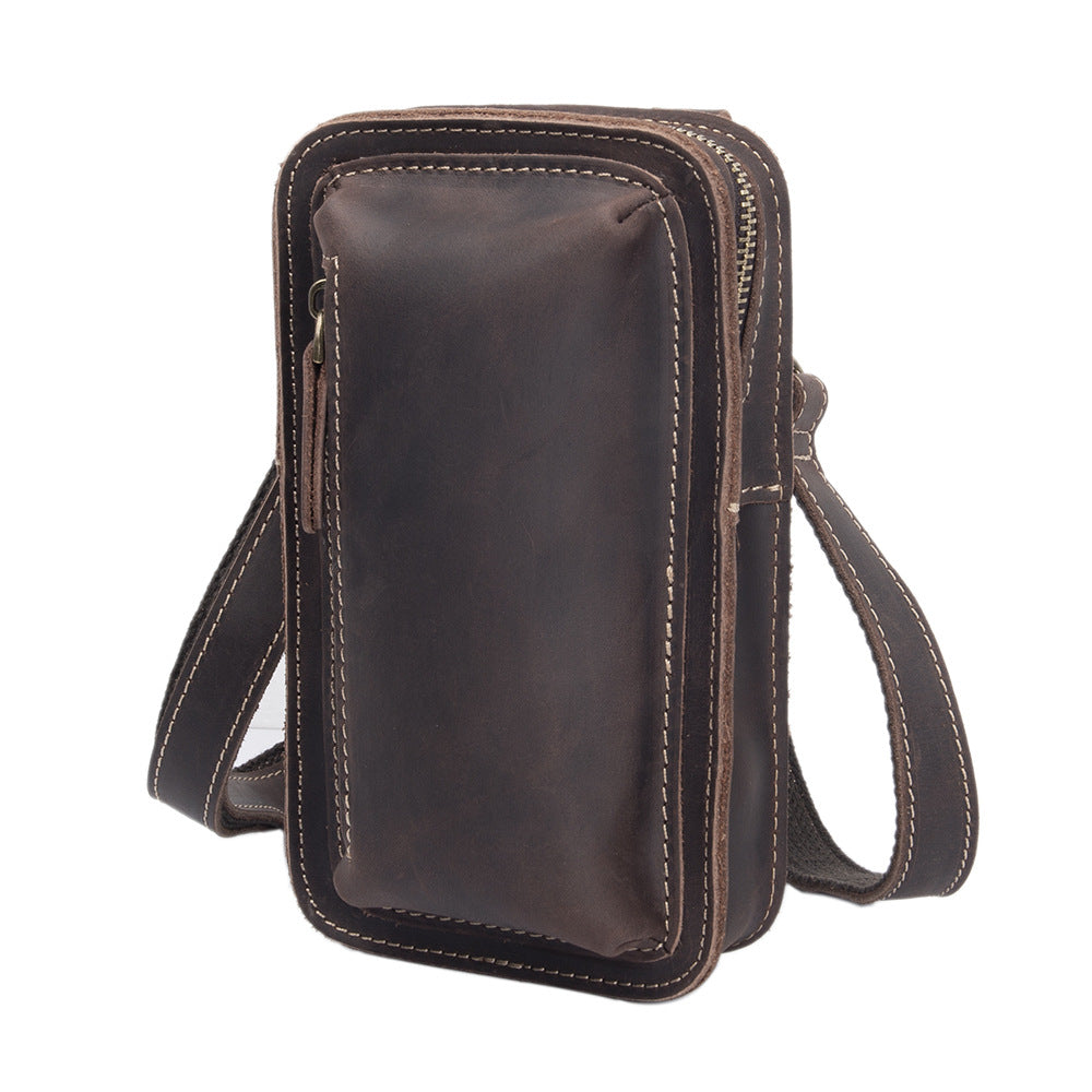 Mens First-Layer Cowhide Crossbody Waist Bag