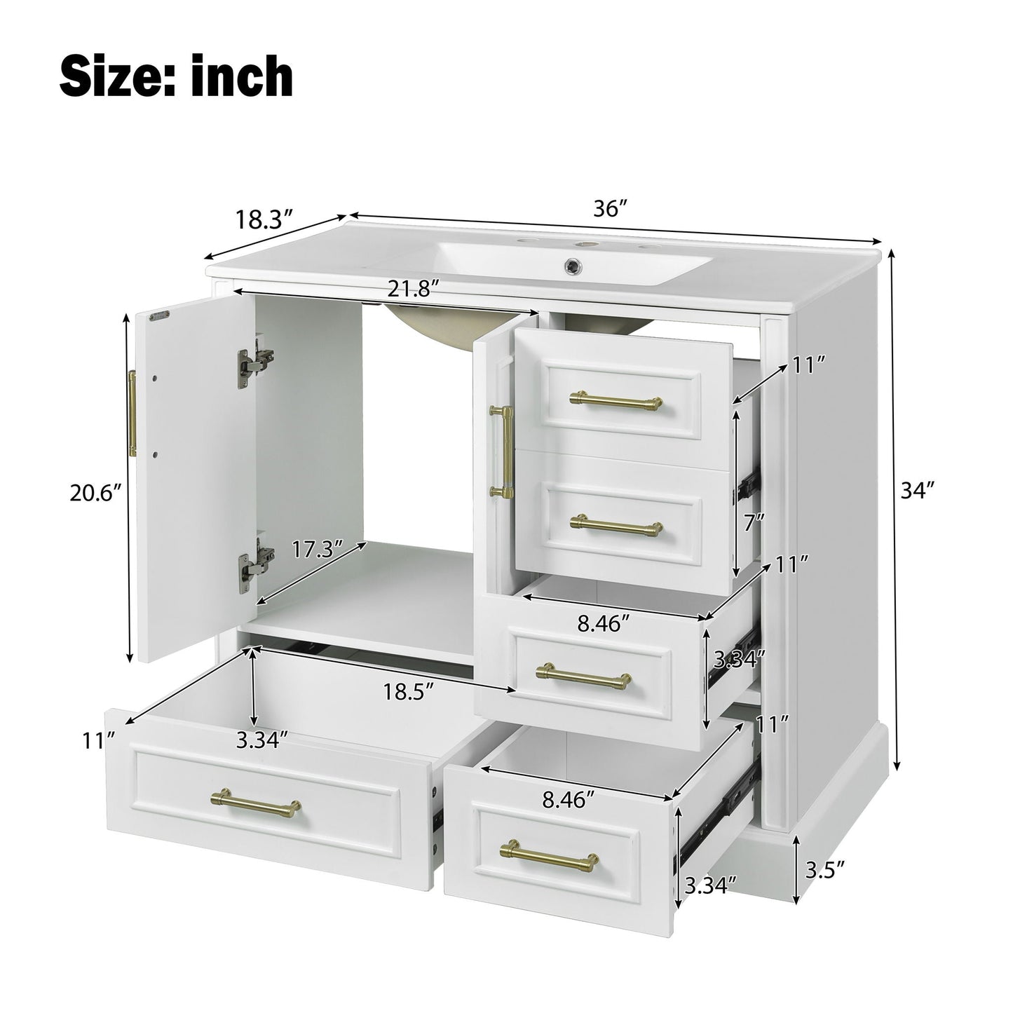 Traditional Bathroom Vanity With Soft Close Doors And Drawers