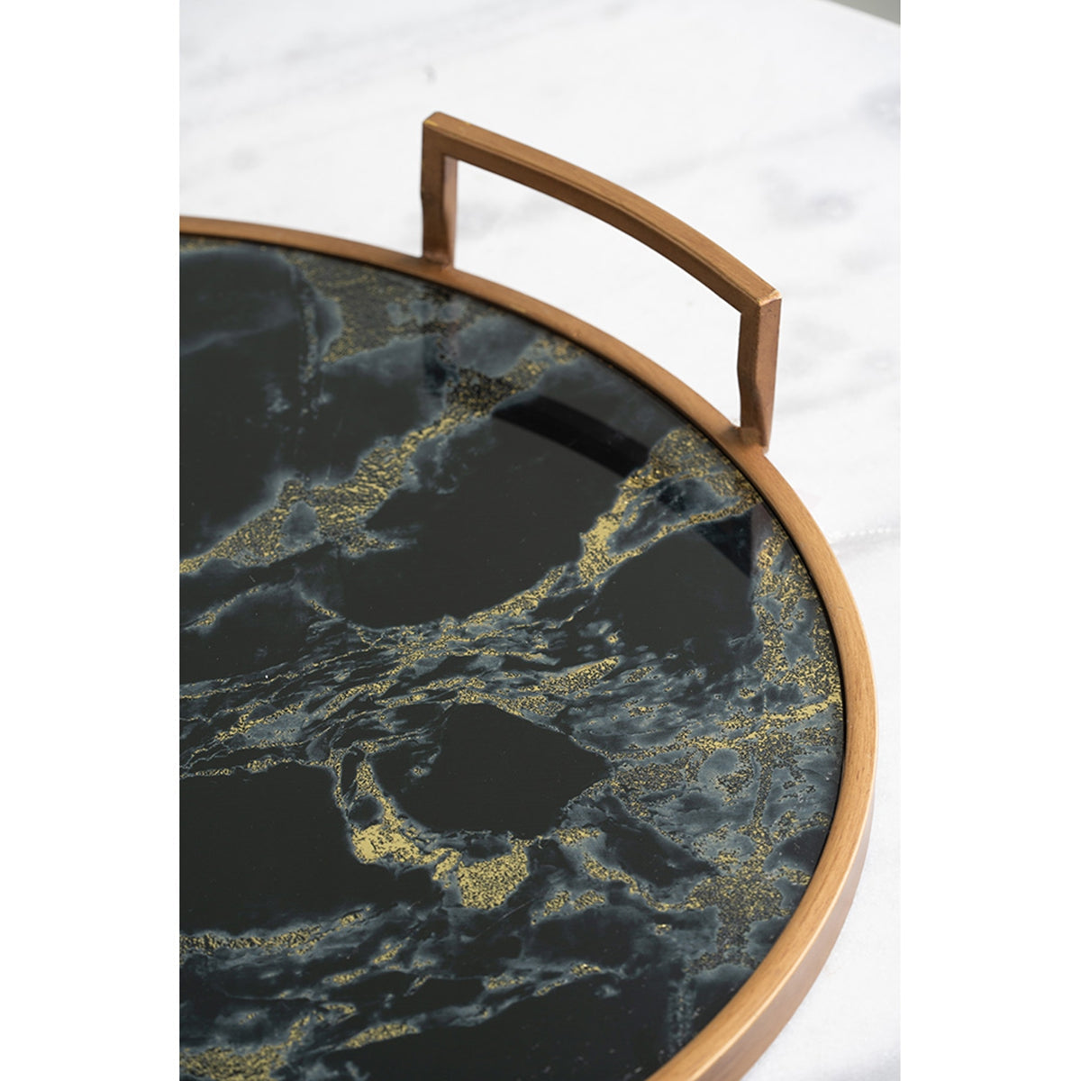 S/2 Round Decorative Tray with Abstract Marbled Design