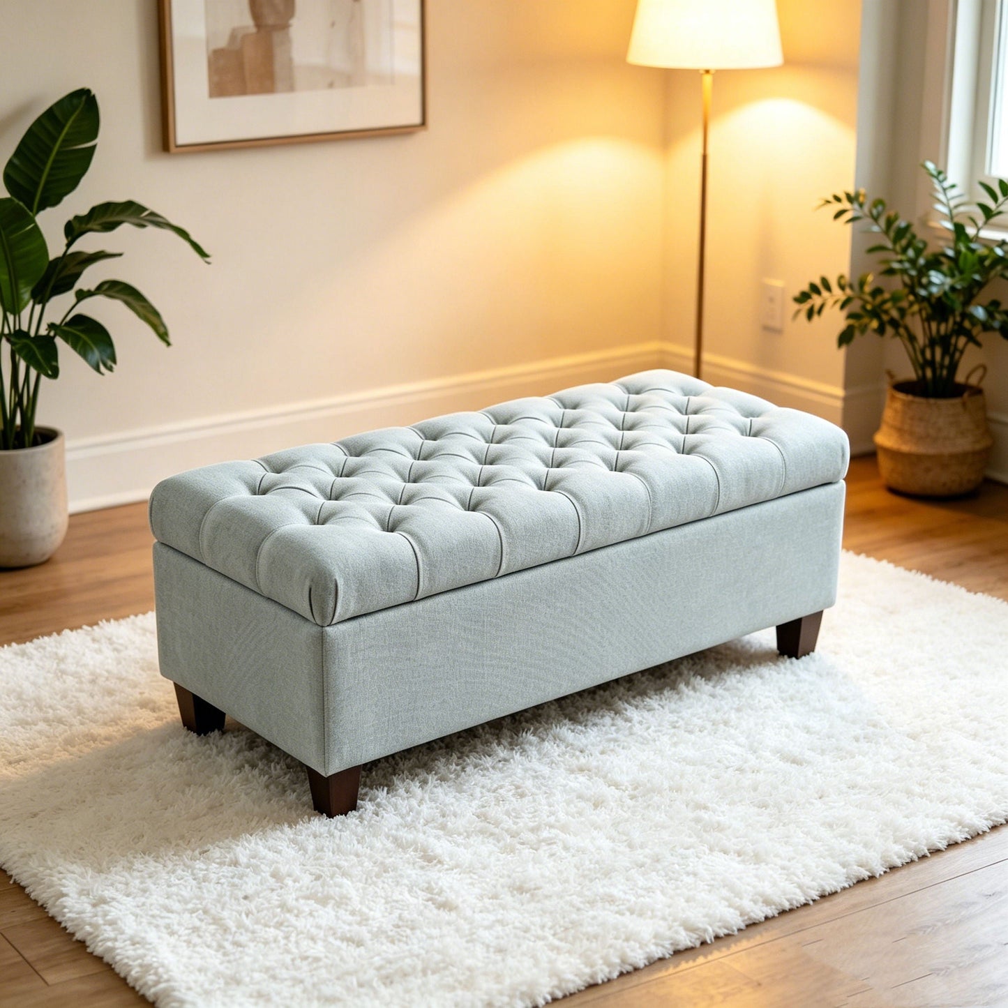 Storage Ottoman Bench With Safety Hinges