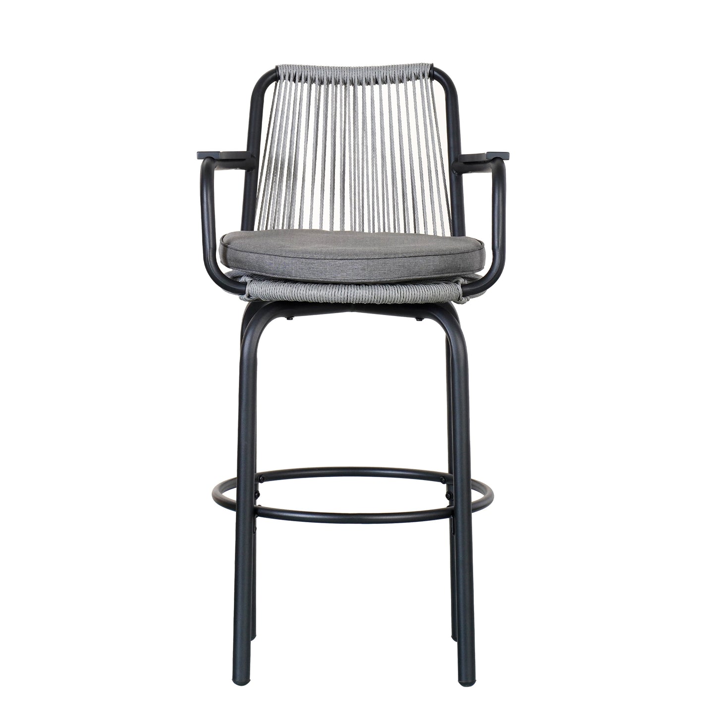 Outdoor Patio Bar Stools 29"H Set of 2, Modern Woven Rattan Rope Bar Height Chair