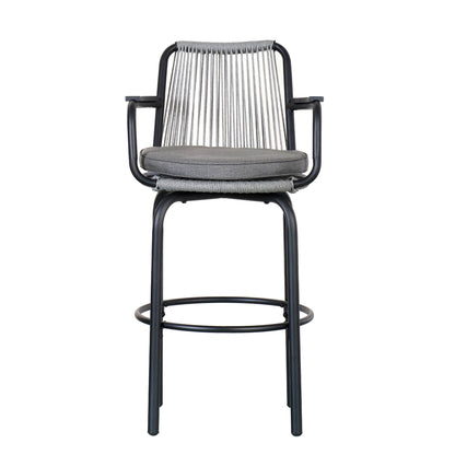 Outdoor Patio Bar Stools 29"H Set of 2, Modern Woven Rattan Rope Bar Height Chair