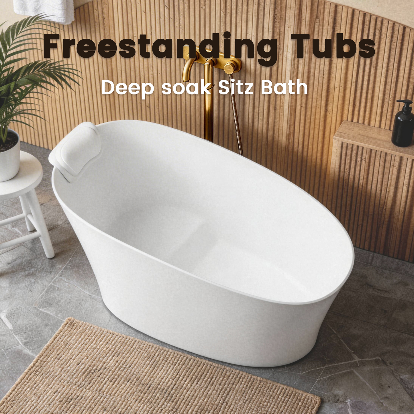 51" Solid Surface Oval Freestanding Glossy Bathtub