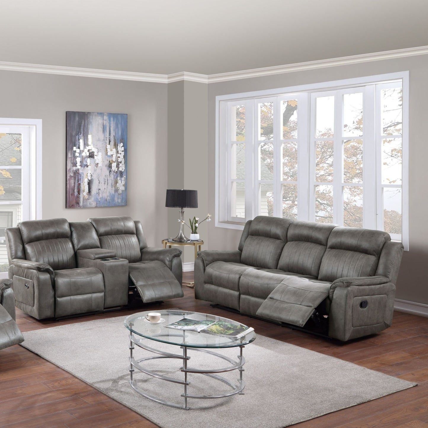 Contemporary Living Room Set, Horizontal And Vertical Tufting