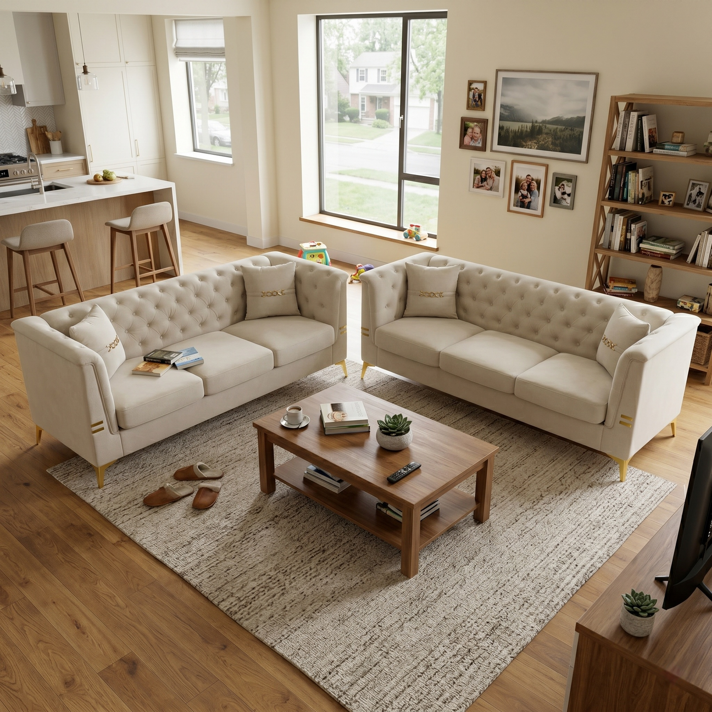 FX-P83-2PC Modern Velvet Upholstered Sofa Set of 2