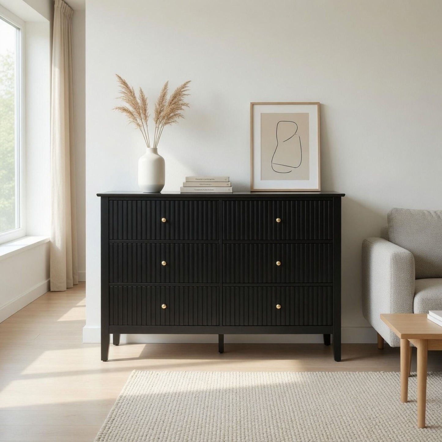 Modern 6 Drawer Fluted Dresser