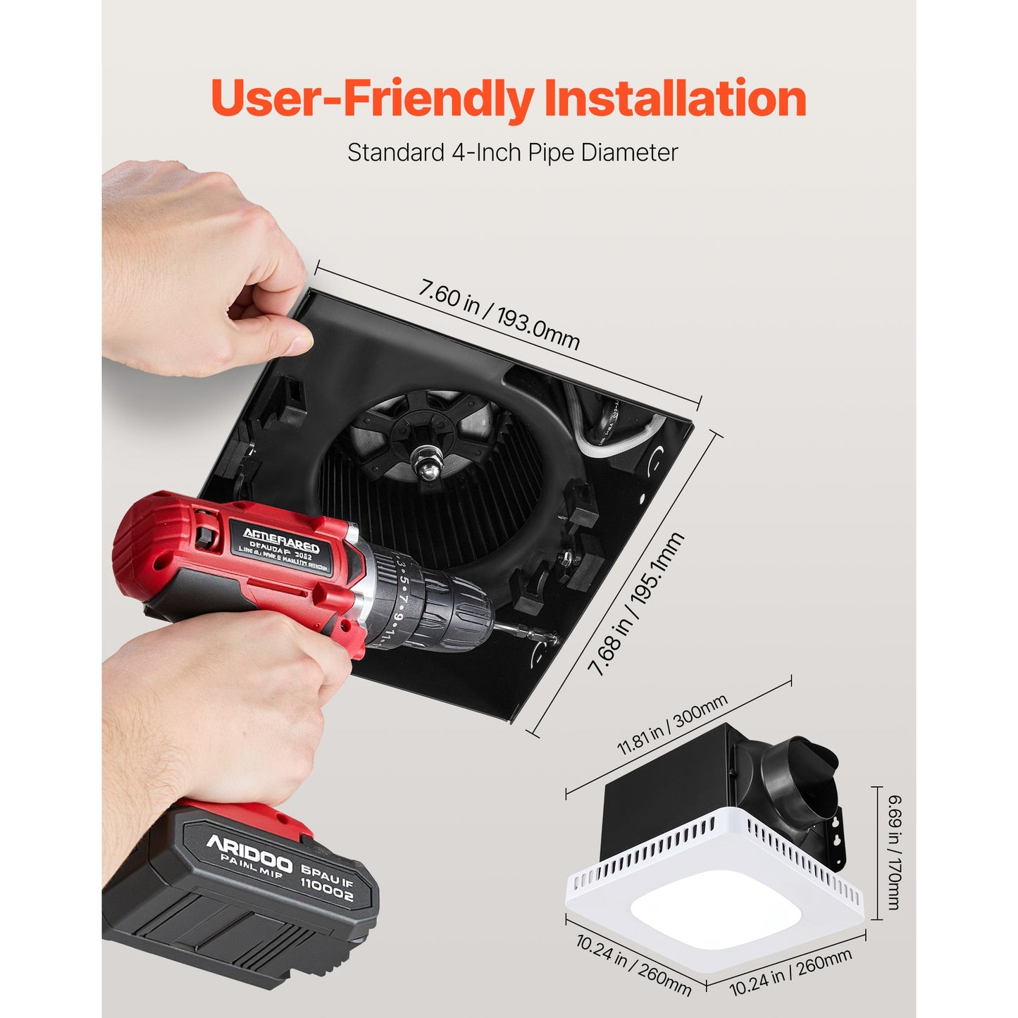 Bathroom Exhaust Fan with LED Light, 80 CFM