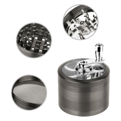 Herb Spice Tobacco Grinder 2.5-inch 4-Piece Zinc Alloy Hand Crank Crusher Kitchen Mill with Pollen Scraper