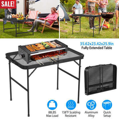 Foldable Camping Table – Height-Adjustable Aluminum Grill Stand