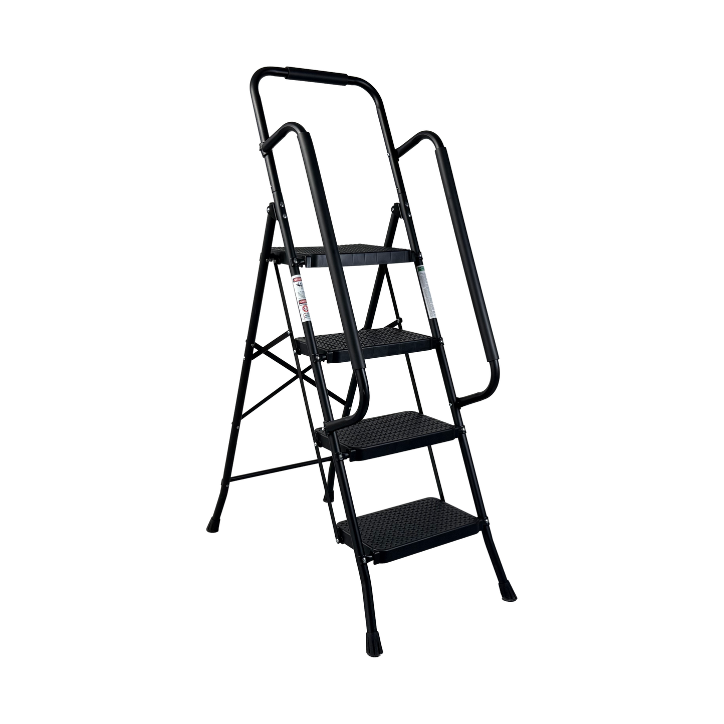 4 Step Folding Steel Ladder with Anti-Slip Pedals and Handrail