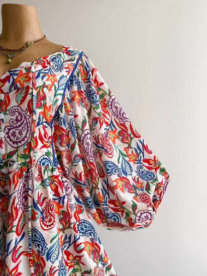 Boho Floral Print Button-Down Romper