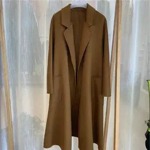 Water Ripple Cashmere Women's Long Reversible Coat – Luxury &