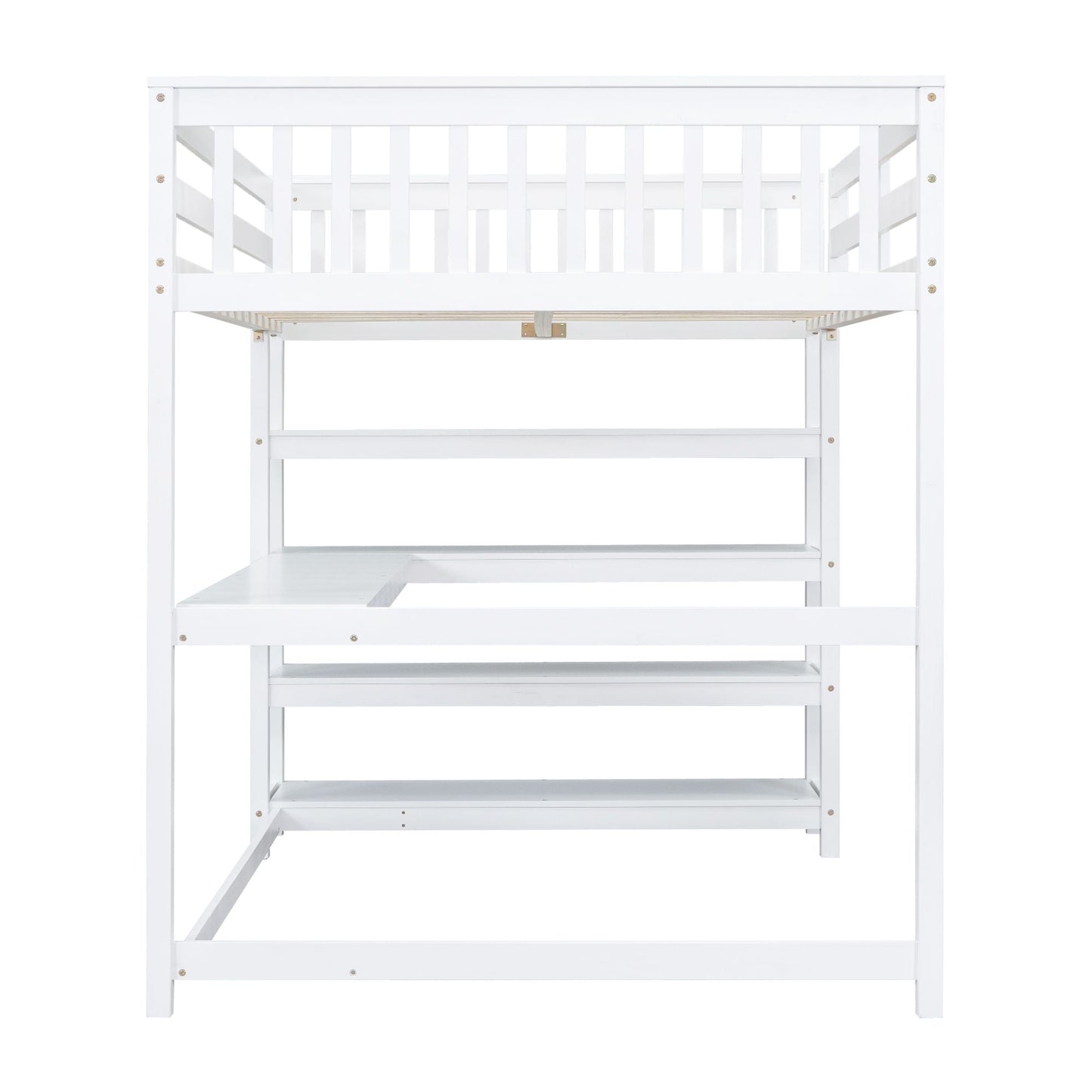 Loft Bed With Storage Shelves And Under Bed Desk