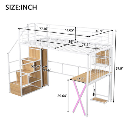 Loft Bed With Built In Work Station, Wardrobe, Storage Staircase And LED