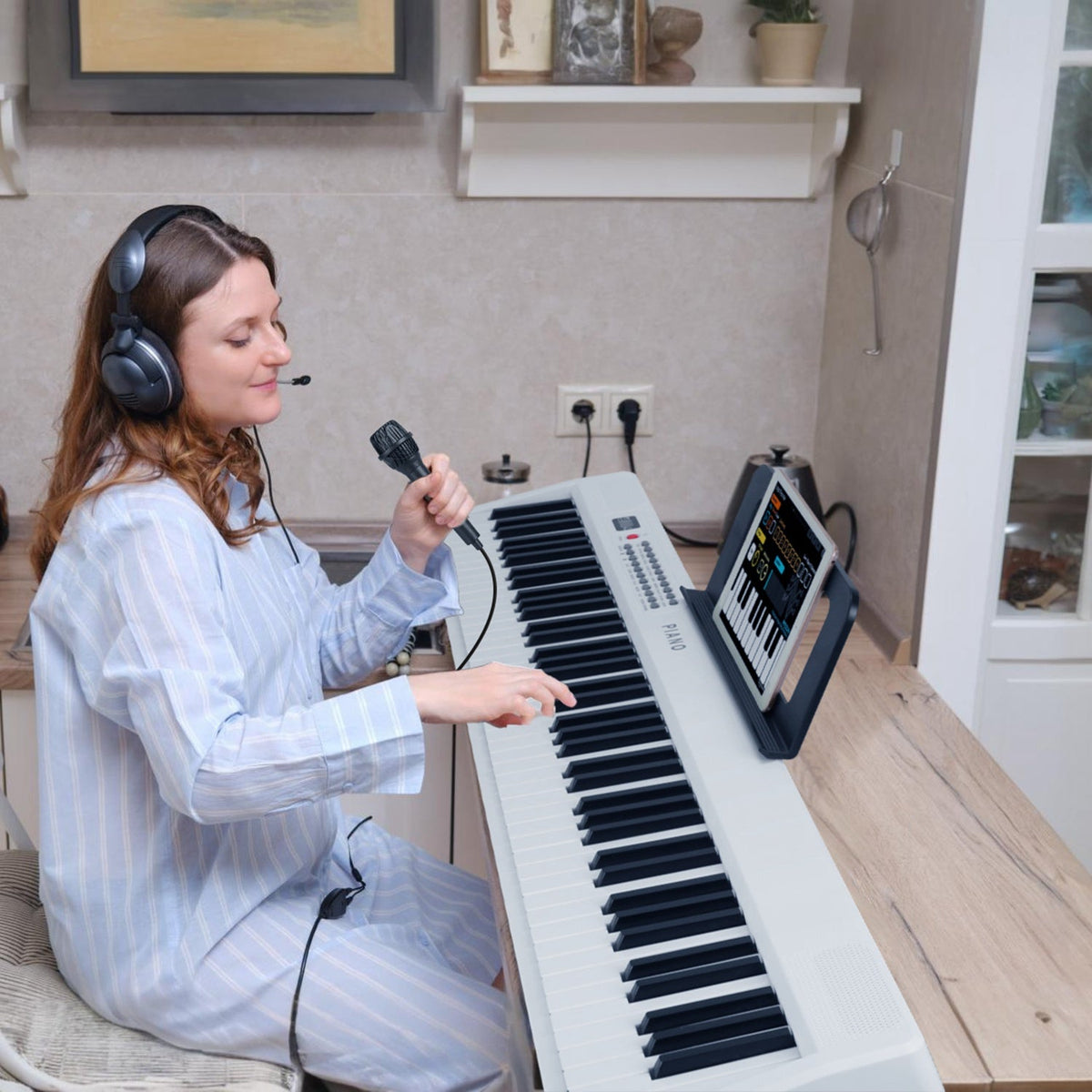 Folding Piano Keyboard 88 Keys Foldable Full Size Semi Weighted Piano Digital ElectronicÊPiano with LCD Screen Carry Bag Mic Sheet Music Stand Sticker