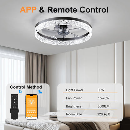 19.7" Ceiling Fan with Dimmable LED Light and Remote & App Control
