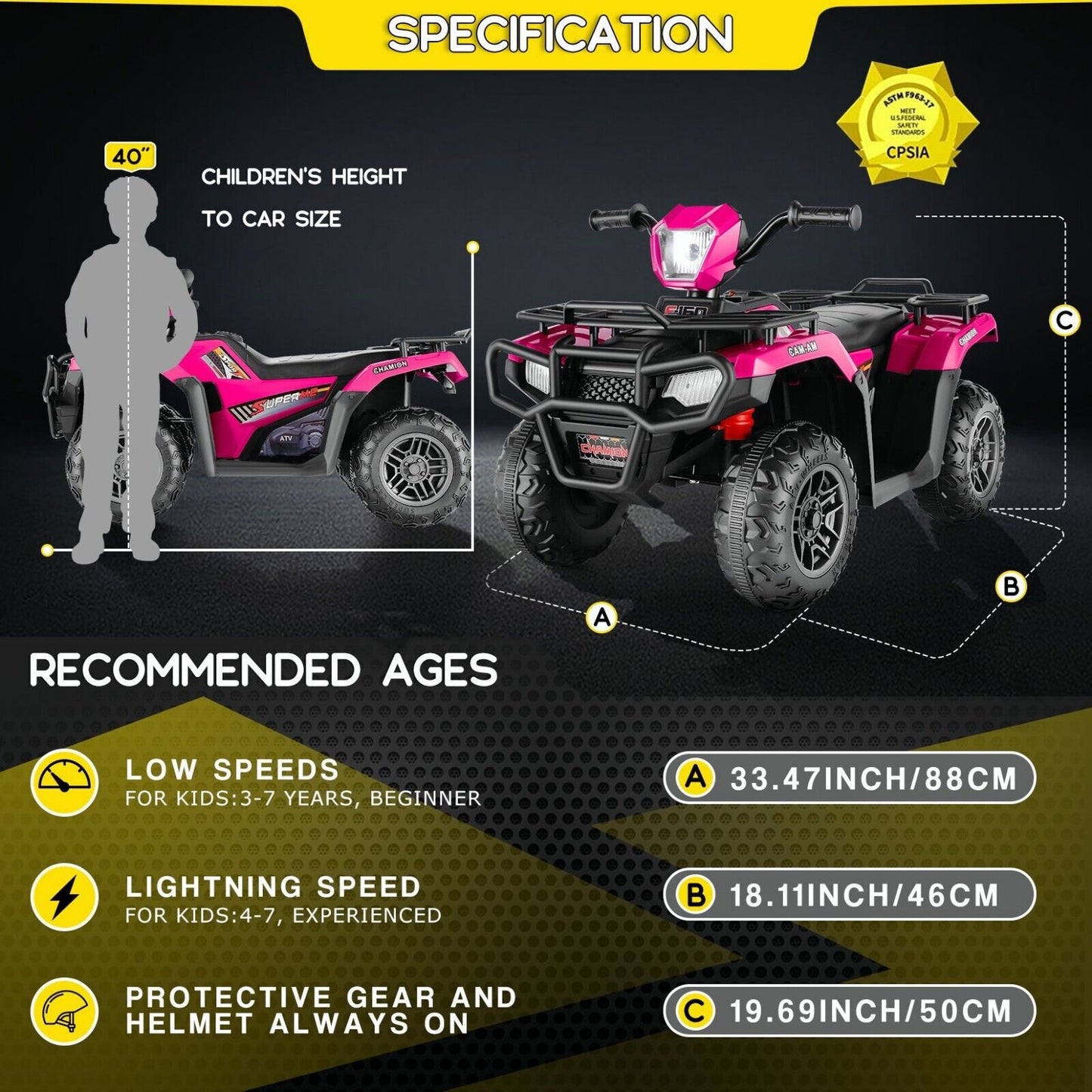 Electric 12V ATV Quad for Kids with 2 Speeds and 2x30W Motor