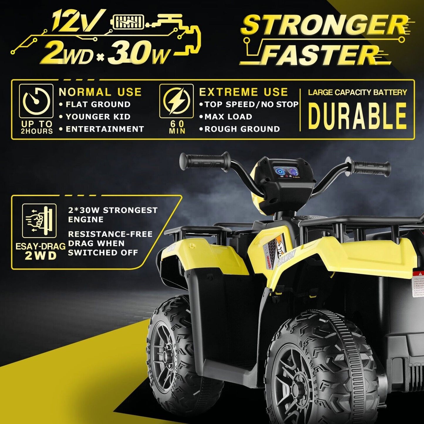 Electric 4-Wheeler Quad for Kids - 12V Battery Powered Ride-On with Dual Speeds