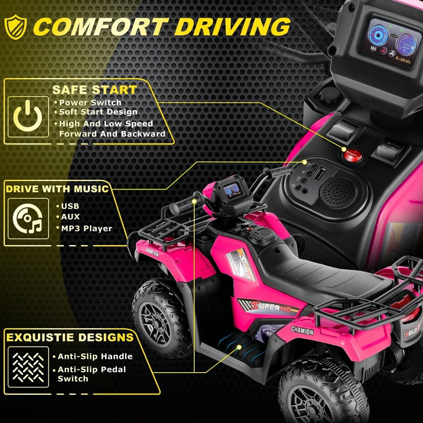 Electric 4-Wheeler Quad for Kids - 12V Battery Powered Ride-On with Dual Speeds