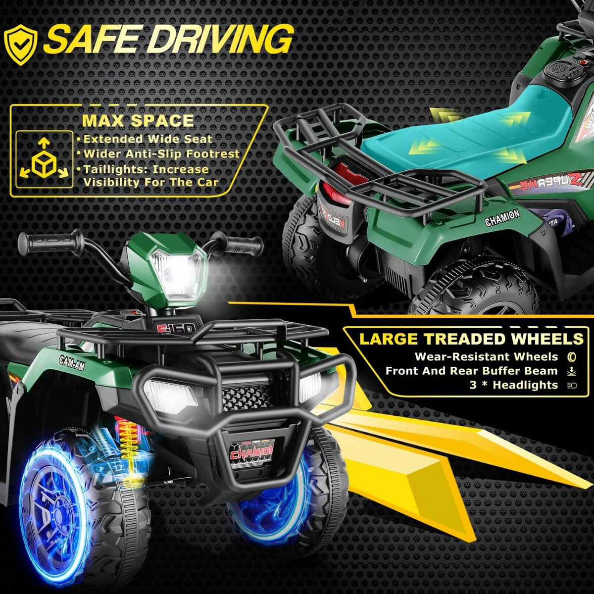 Electric 4-Wheeler Quad Car for Kids with MP3 & Light - 12V Battery Powered