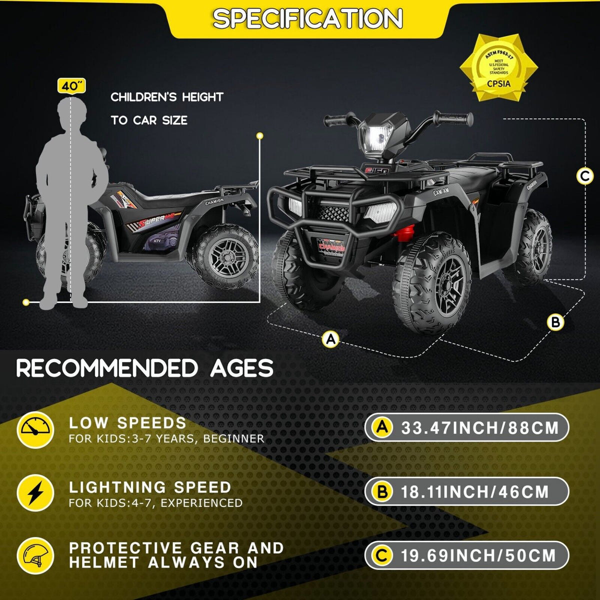 Electric 4-Wheeler Quad Car for Kids with MP3 & Light - 12V Battery Powered