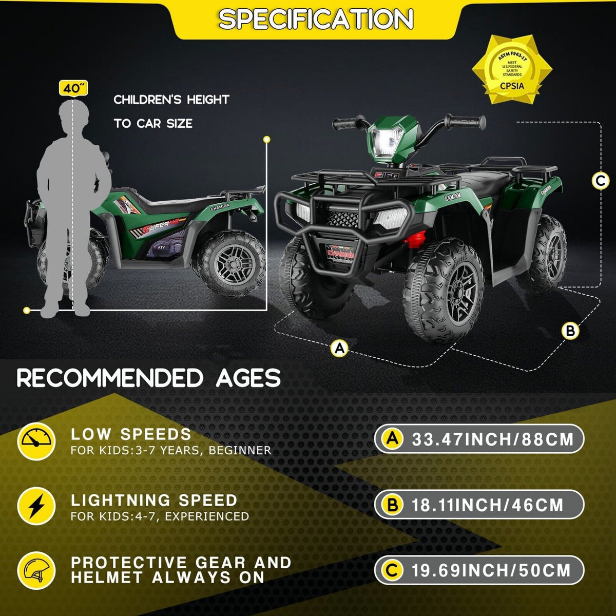 Electric 4-Wheeler Quad for Kids - 12V Battery Powered Ride-On Car in 6 Color Options