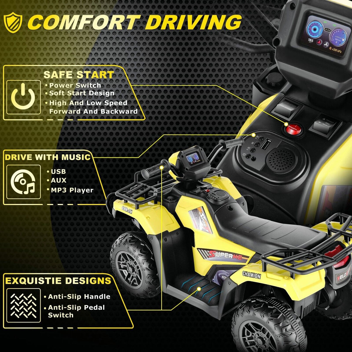 Electric 4-Wheeler Quad for Kids - 12V Battery Powered Ride-On Car in 6 Color Options