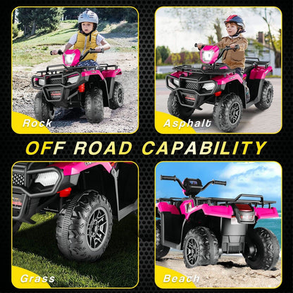 Electric 4-Wheeler Quad for Kids - 12V Battery Powered Ride-On Car in 6 Color Options