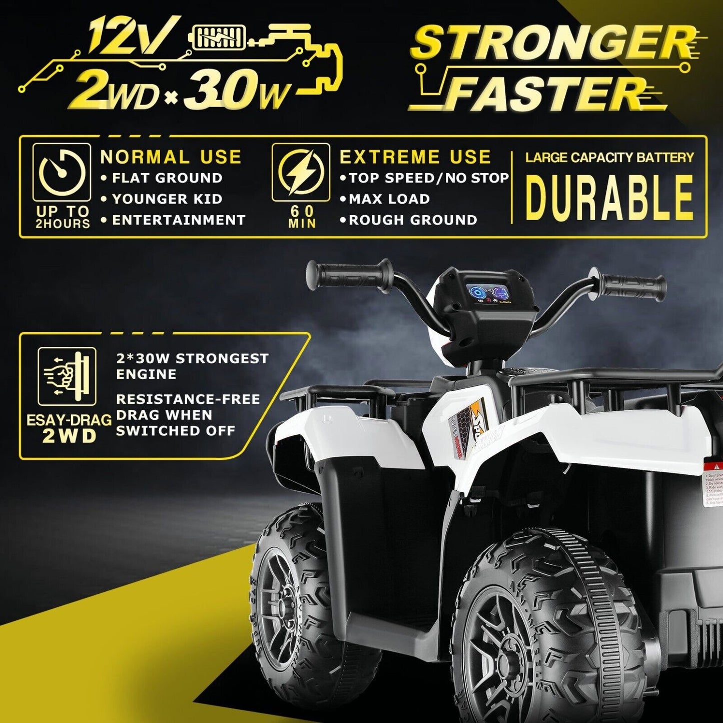 Electric 4-Wheeler Quad for Kids - 12V Battery Powered Ride-On Car in 6 Color Options