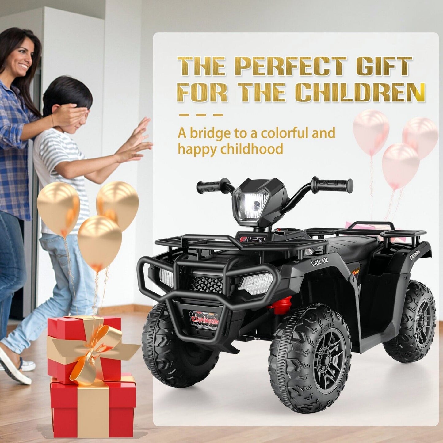 Electric 4-Wheeler Quad for Kids - 12V Battery Powered Ride-On Car in 6 Color Options