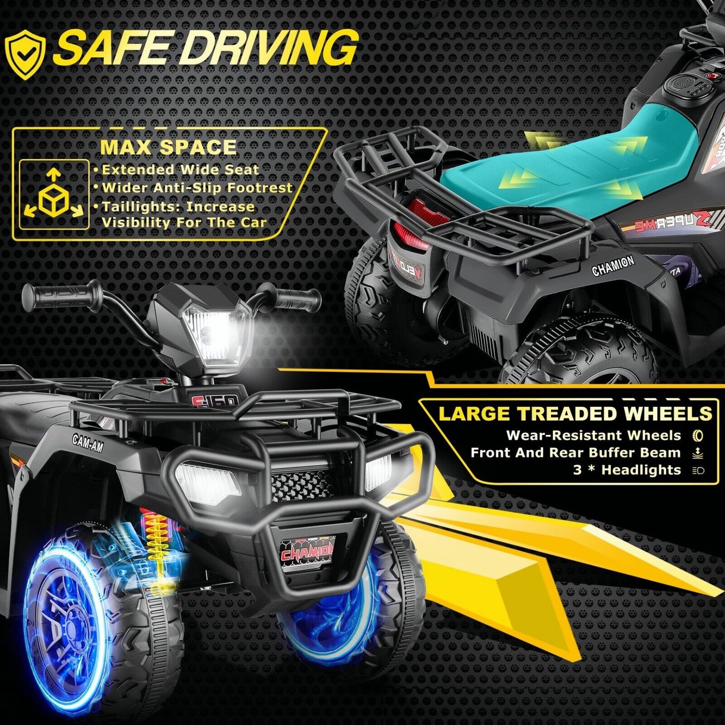 Electric 4-Wheeler Quad for Kids - 12V Battery Powered Ride-On Car in 6 Color Options