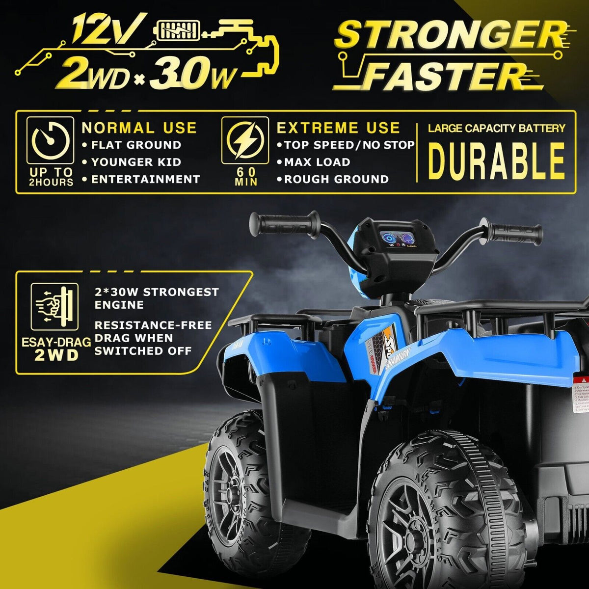 Electric 4-Wheeler Quad for Kids - 12V Battery Powered Ride-On Car in 6 Color Options