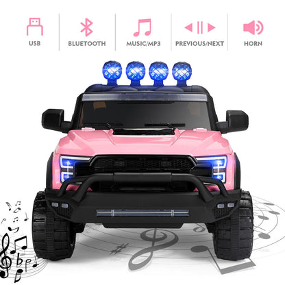 Electric 12V Kids Ride On Pickup Truck with MP3, LED Lights, and 6 Wheels in White and Pink