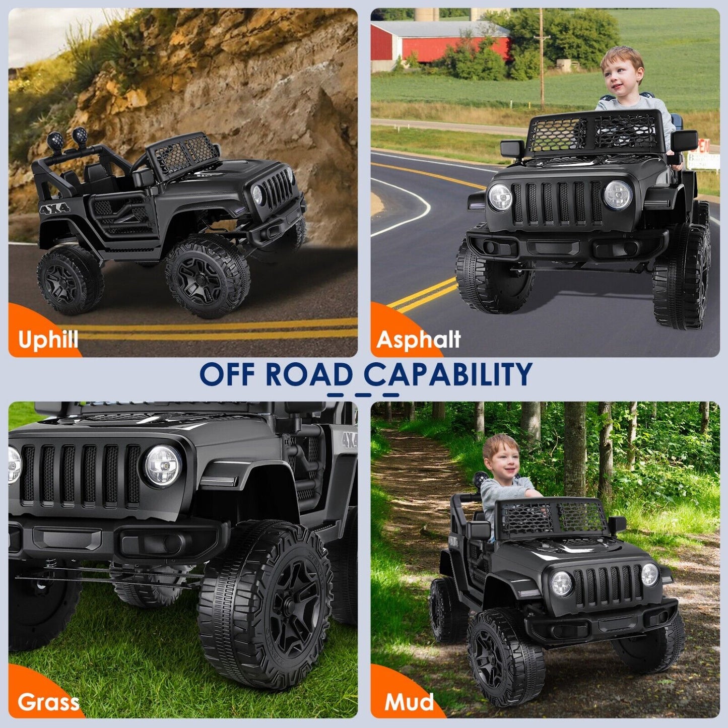 Electric Kids Ride On Car Power Wheels Jeep 2 Seater with 12V 7Ah Battery