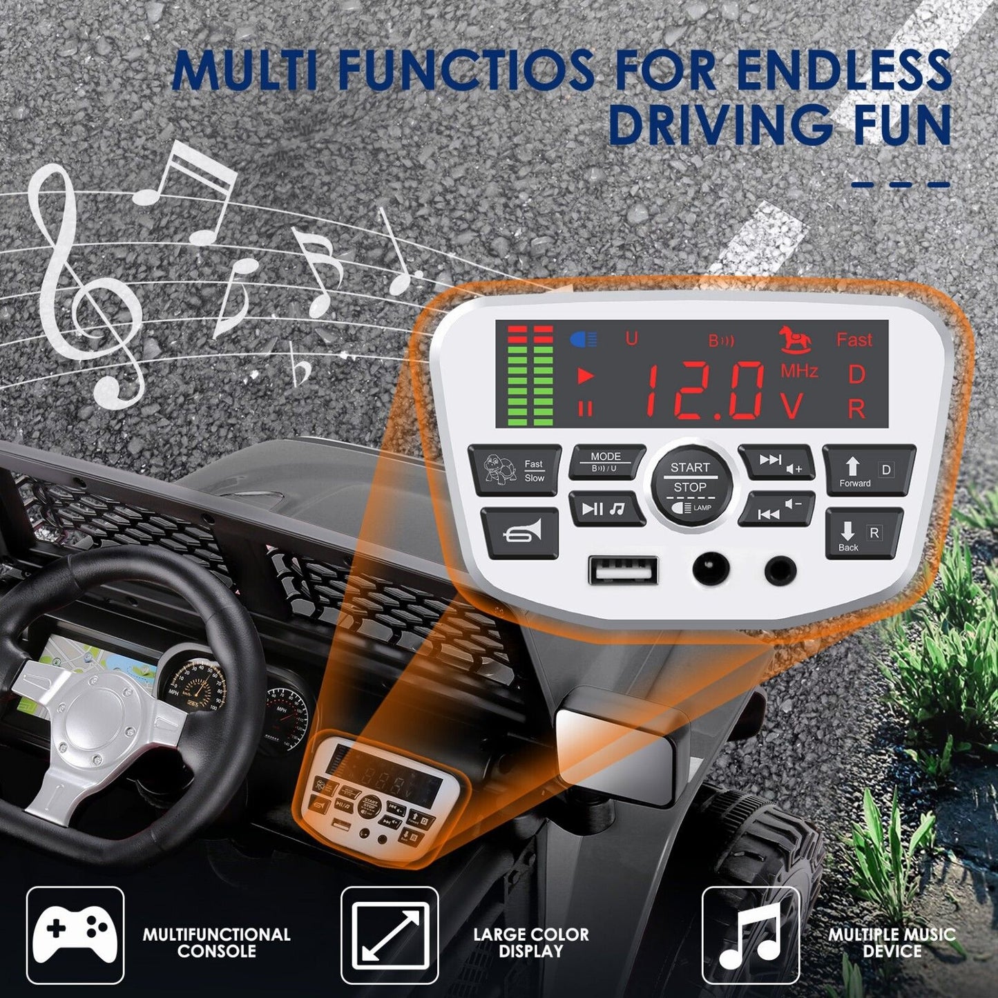 2-Seater Electric Ride-On Toy Truck with Bluetooth and MP3 for Kids (12V)