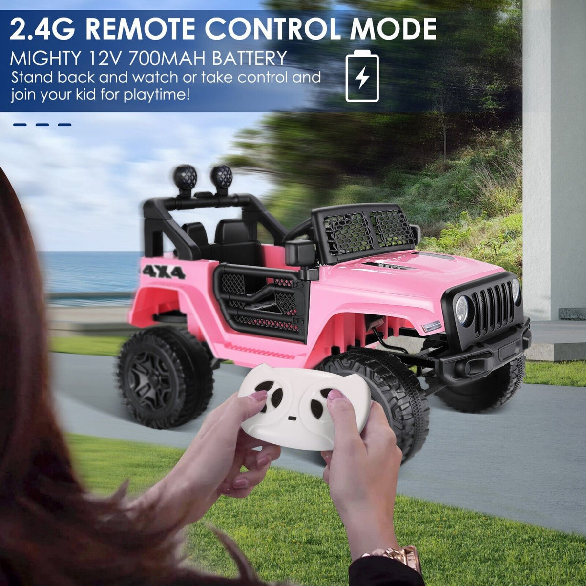 Electric Kids Ride On Car with 12V 7Ah Battery, 2 Seater Jeep with MP3 Player
