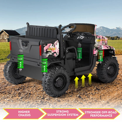 New Pink Camo 24V Battery Kids Ride On Truck with Trailer and Remote Control