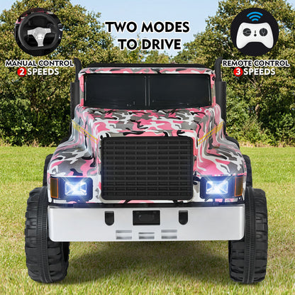New Pink Camo 24V Battery Kids Ride On Truck with Trailer and Remote Control