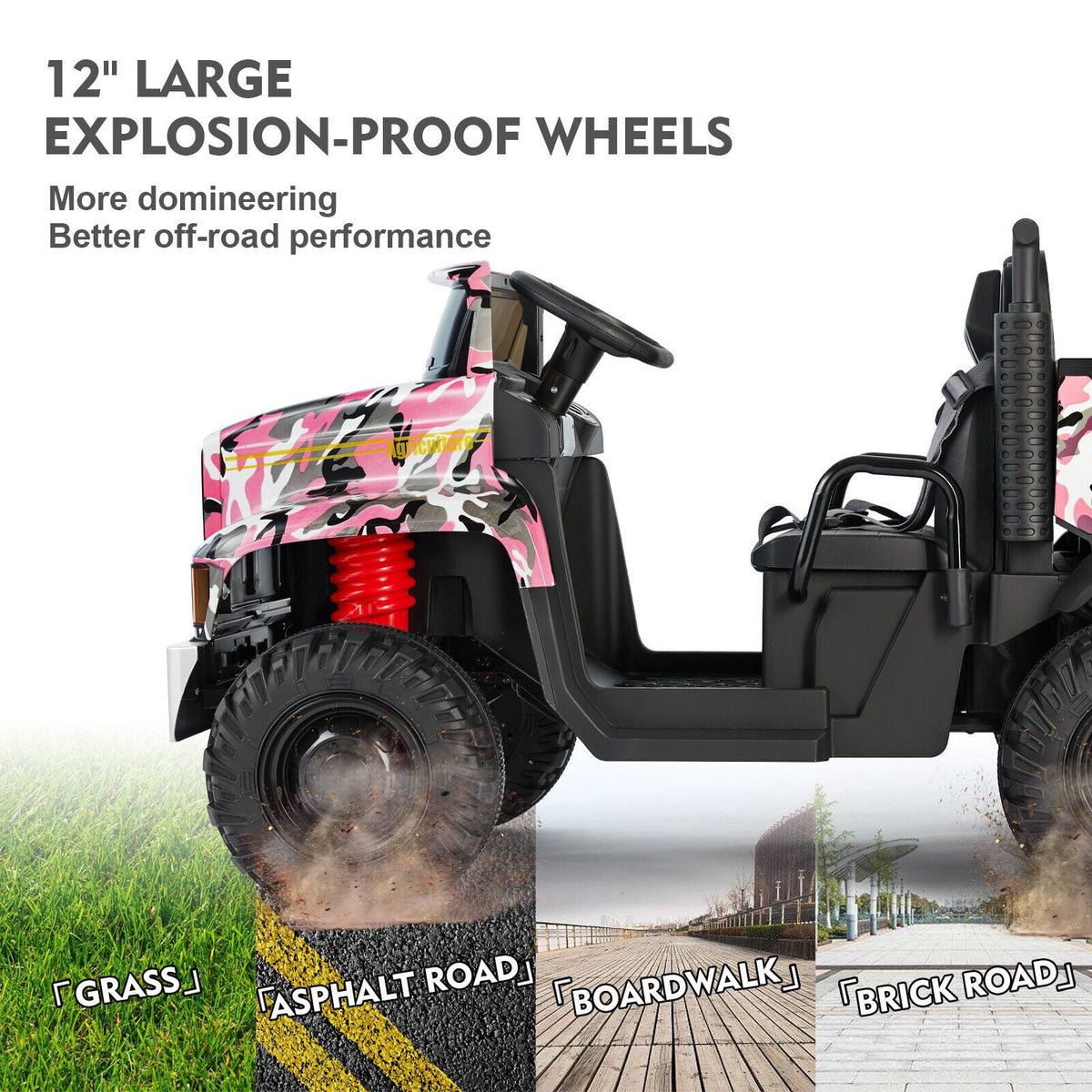 New Pink Camo 24V Battery Kids Ride On Truck with Trailer and Remote Control